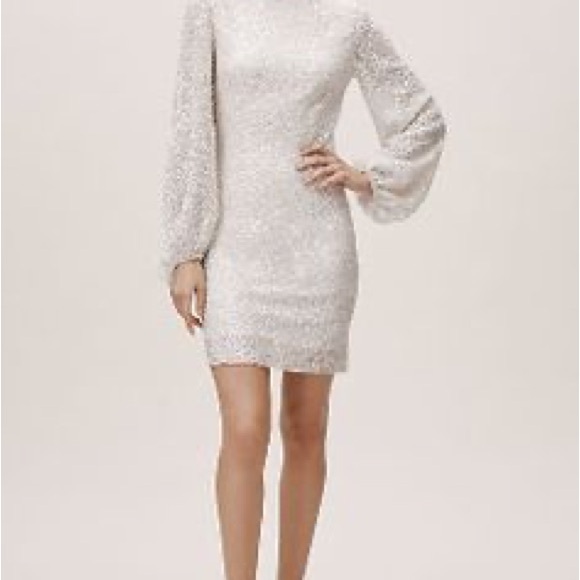 BHLDN Anthropologie Goldie White Sequin Mini Dress Long Sleeves - Picture 13 of 14